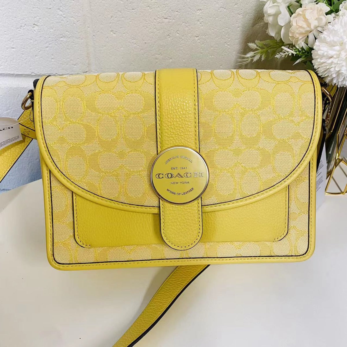 Coach C8307 Lonnie Crossbody In Signature Jacquard In Gold/Retro Yellow Coach C8307 Lonnie Crossbody In Signature Jacquard In Gold/Retro Yellow